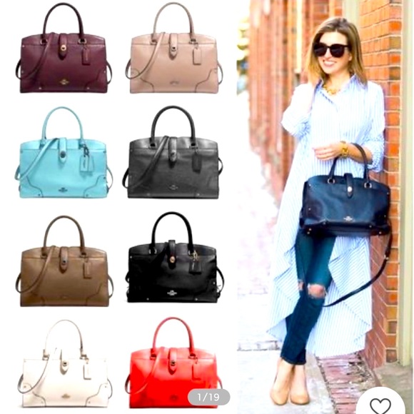 Coach Mercer Leather Satchel Handbag Metallic Graphite Bag - Picture 2 of 6